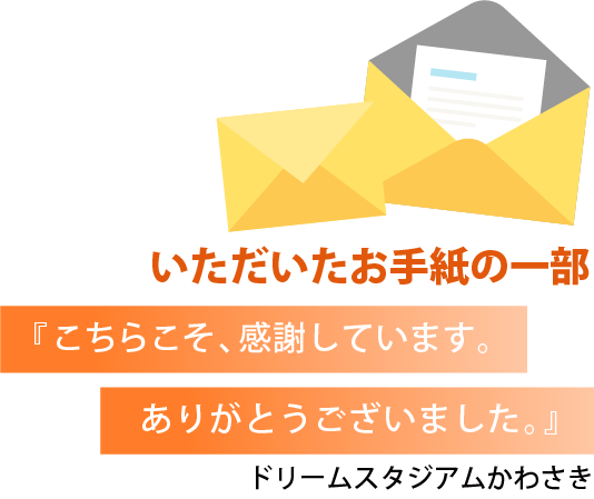 いただいたお手紙の一部　『こちらこそ、感謝しています。ありがとうございました。』　ドリームスタジアムかわさき